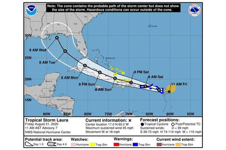 Aviso para Cuba por tormenta tropical Laura.