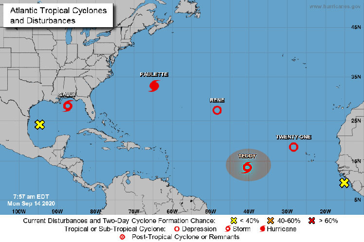 New tropical storm named Teddy formed early today.