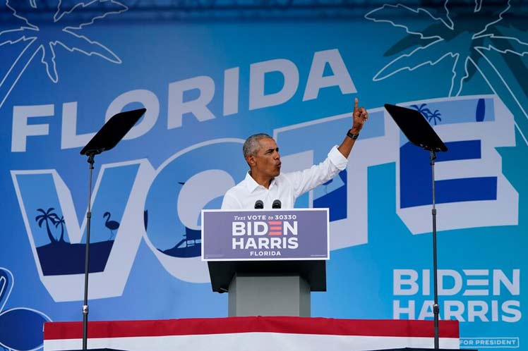 El ex presidente estadounidense Barack Obama en su segundo evento en Florida. Foto: Prensa Latina