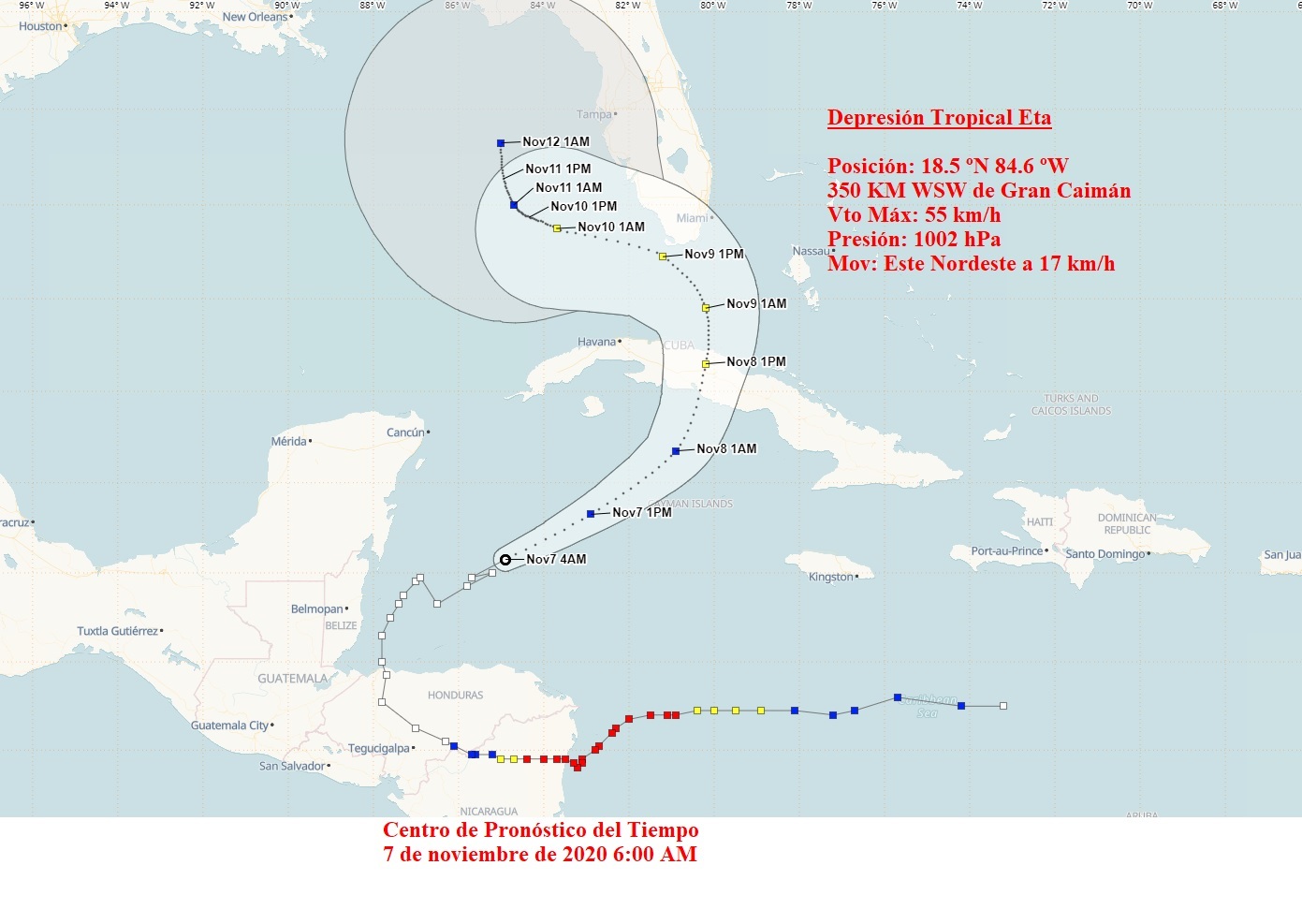 Eta tilts its course to the east northeast.