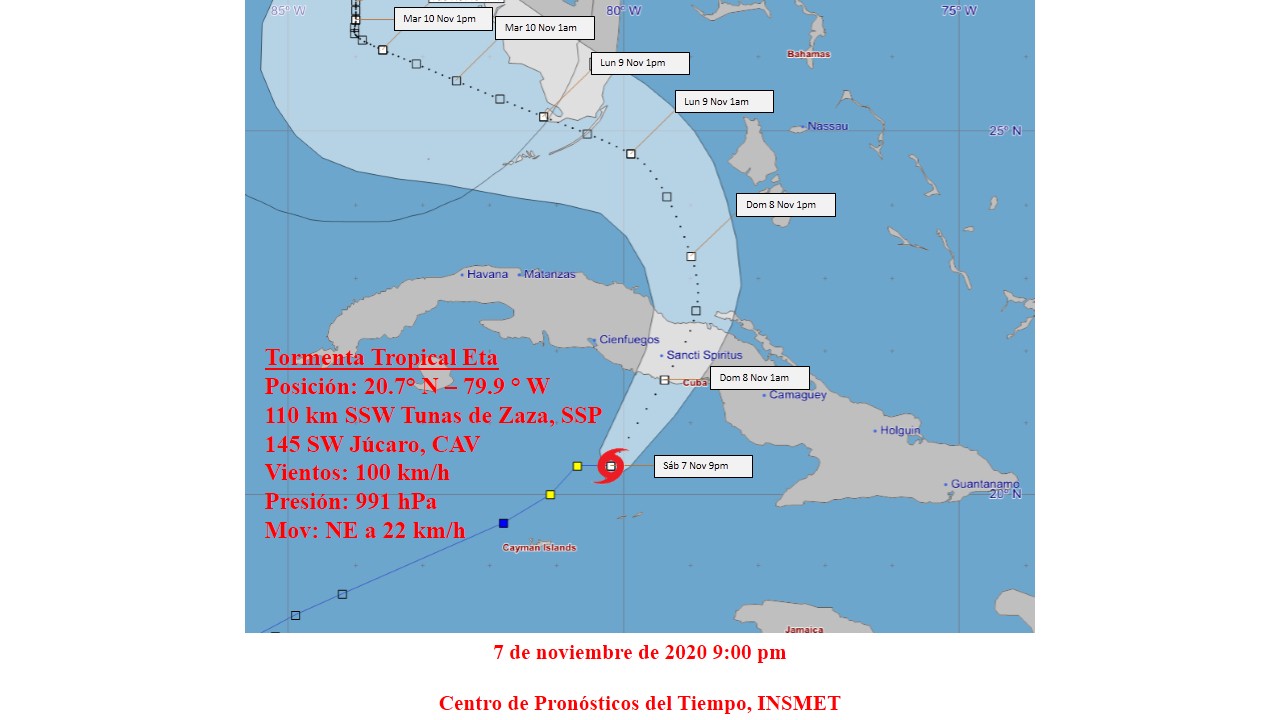 Eta rumbo a la costa sur central de Cuba. Foto:Instituto de Meteorología.