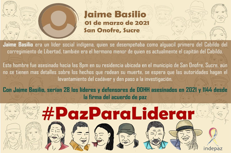 Denuncian muerte violenta de otro líder social en Colombia