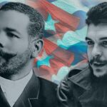 On the right Ernesto Guevara de la Serna and Antonio Maceo, on the left.