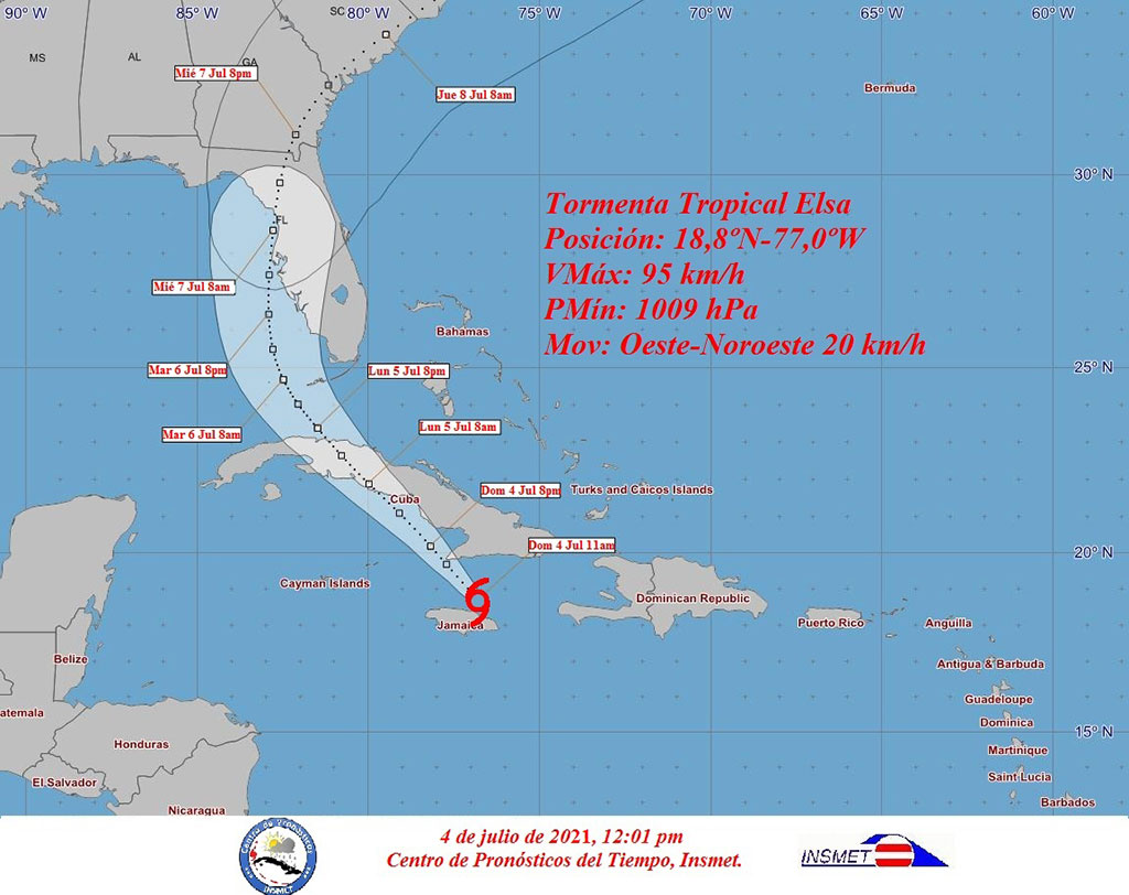 Aviso de Ciclón Tropical No. 16: Elsa justo al sur de Cabo Cruz.