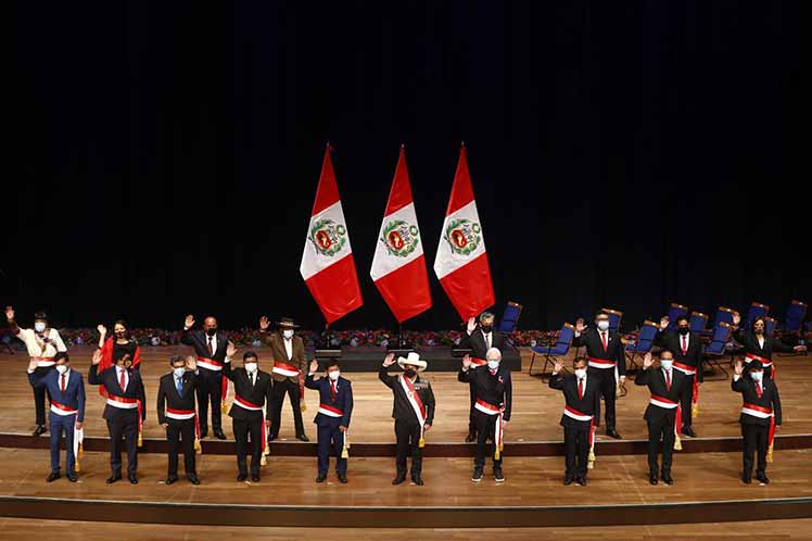 Incomplete cabinet swears in before new Peruvian president Pedro Castillo.