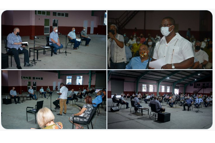 Presidente de Cuba dialoga con líderes comunitarios en el barrio de San Isidro.