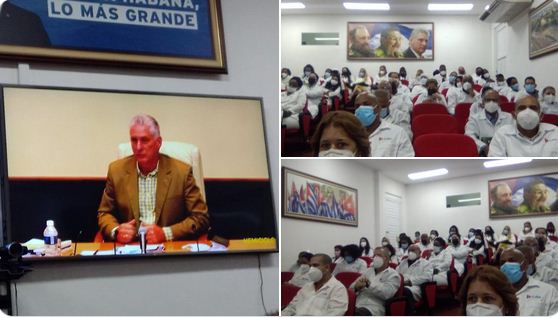 Más de 900 integrantes del Contingente internacionalista Henry Reeve participaron en la reunión virtual. Foto: Prensa Latina
