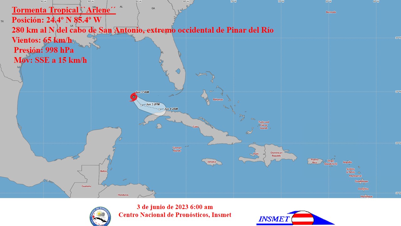 La tormenta tropical Arlene se debilita.