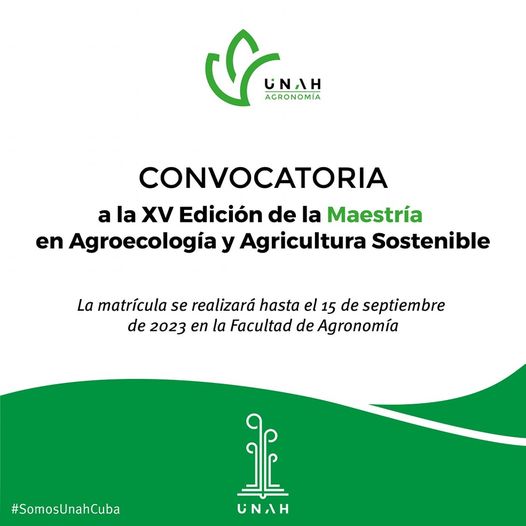 Convocatoria a la XV Edición de Maestría en Agroecología y Agricultura Sostenible.