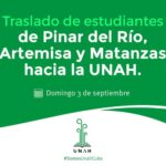 Información importante: traslado de estudiantes de Pinar del Río, Artemisa y Matanzas hacia Universidad de Mayabeque
