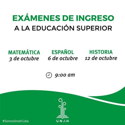 Convocatoria para Exámenes de Ingreso a la Educación Superior.