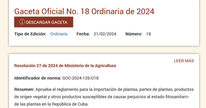 Emiten en Cuba nuevas regulaciones para la importación de plantas y otros productos