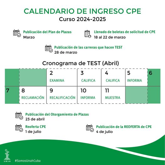 Calendario de ingreso a la Educación Superior en modalidad de Curso por Encuentro