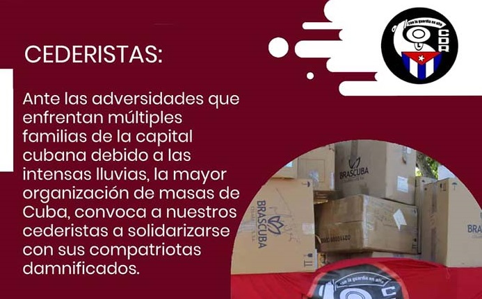 Convocan Comité de Defensa de la Revolución a solidarizarse con damnificados por intensas lluvias.