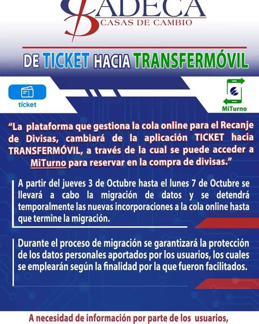 Servicio de Recanje de Divisas por CUP pasa a la aplicación Transfermóvil