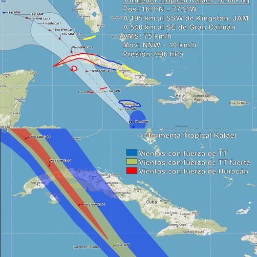 Nuevas Probabilidades de trayectoria y en el Pronóstico de Vientos. Foto: Facebook
