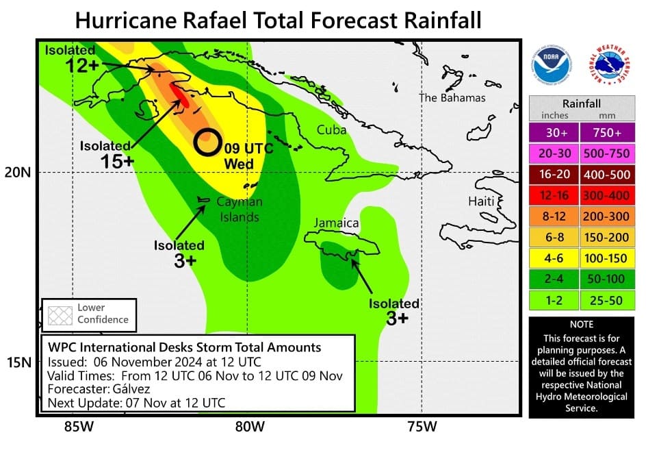 Lluvias de huracán Rafael aún impactan sobre occidente de Cuba