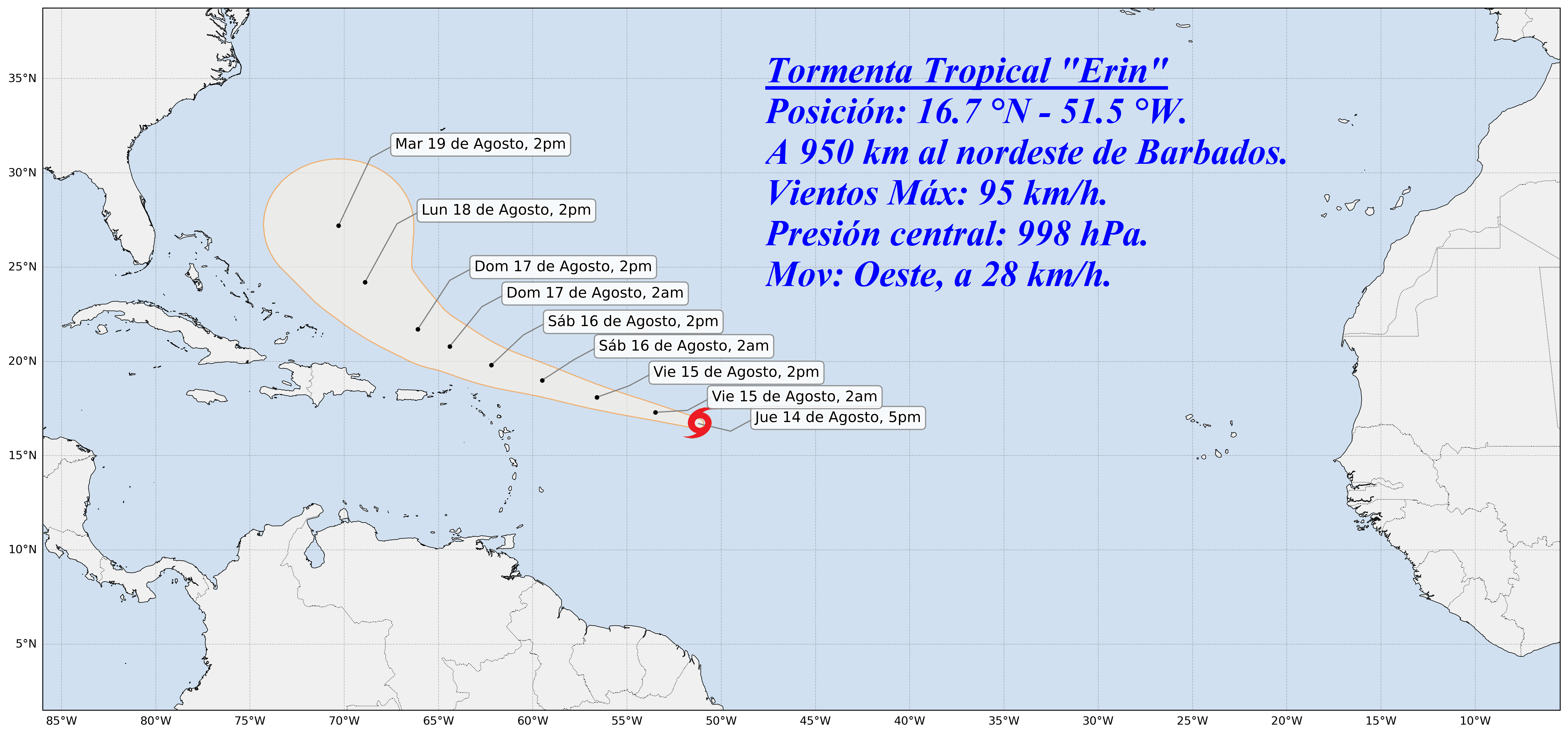 Erin se convierte en huracán en el océano Atlántico
