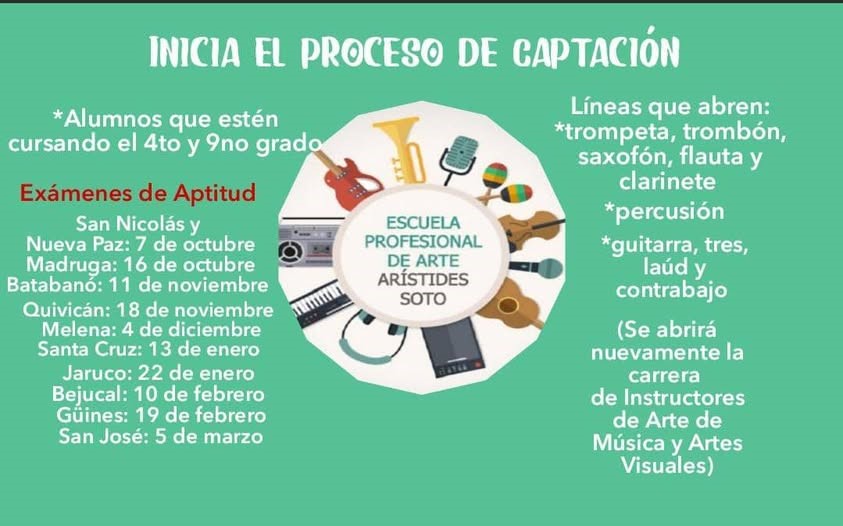 Anuncian en Mayabeque captación de estudiantes para escuela profesional de arte. Foto: Facebook