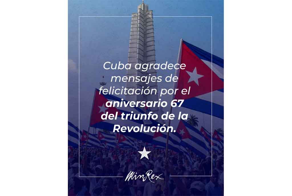 Cuba agradece mensajes por nuevo Aniversario de la Revoluci&oacute;n